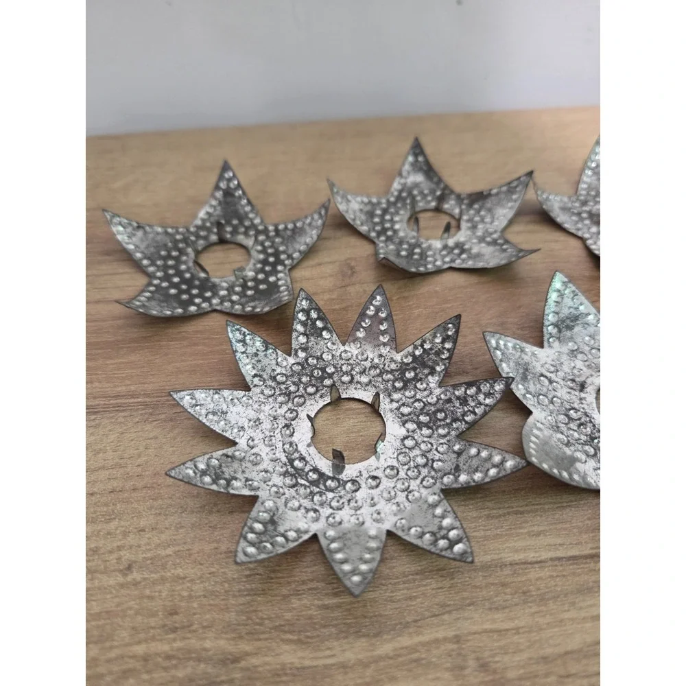 9 Vintage Antique Tin Reflectors Christmas Tree Light Silver Star 3
